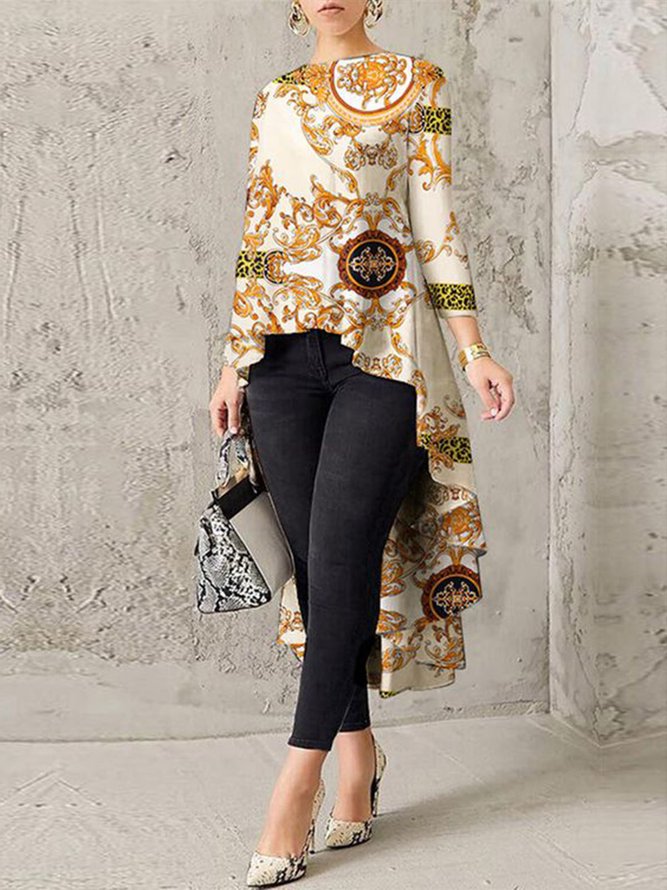 Long sleeve Abstract Regular Fit Crew Neck Blouse