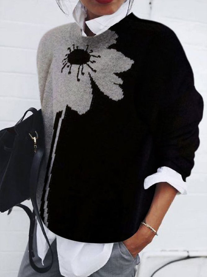 Urban Loose Crew Neck Floral Long sleeve Sweater