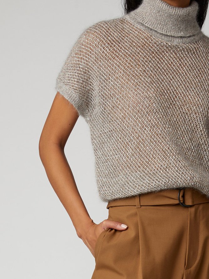 Casual Plain Short Sleeve Loose Sweater