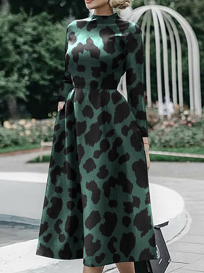 Long sleeve Leopard Regular Fit Midi Dress
