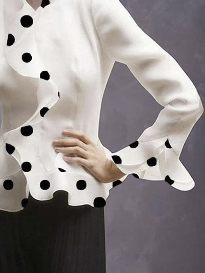 Regular Fit Elegant Polka Dots Long Sleeve Blouse