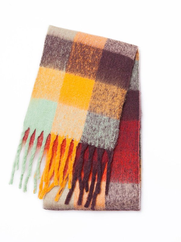 Casual Gradient Check Pattern Long Wool Scarf Everyday Clothes Matching