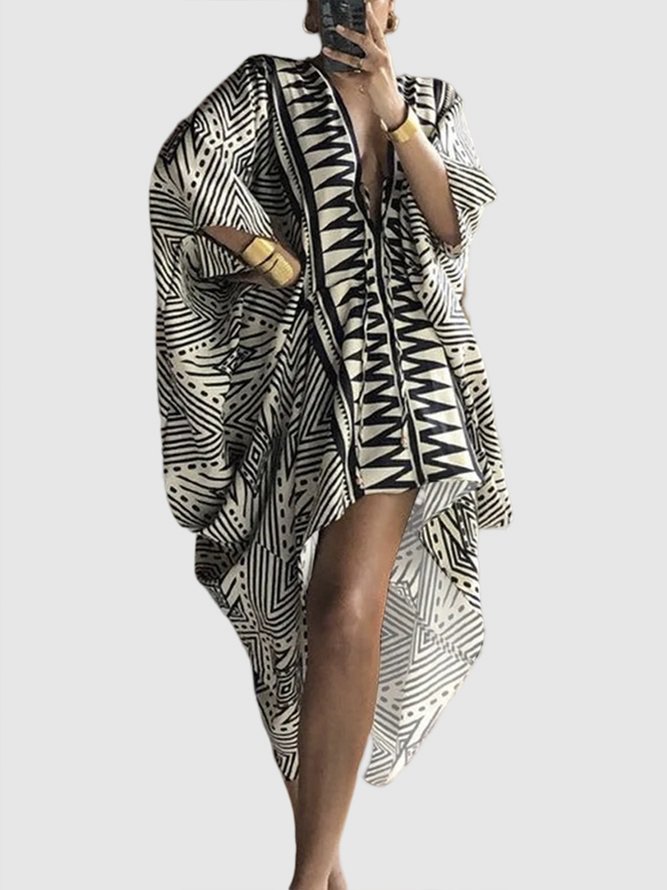 Vacation Long sleeve Elegant Ethnic Batwing Sleeve Dress