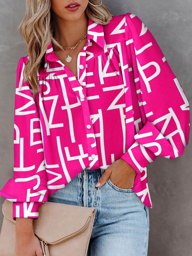 Urban Text Letters Printed Shirt Collar Blouse