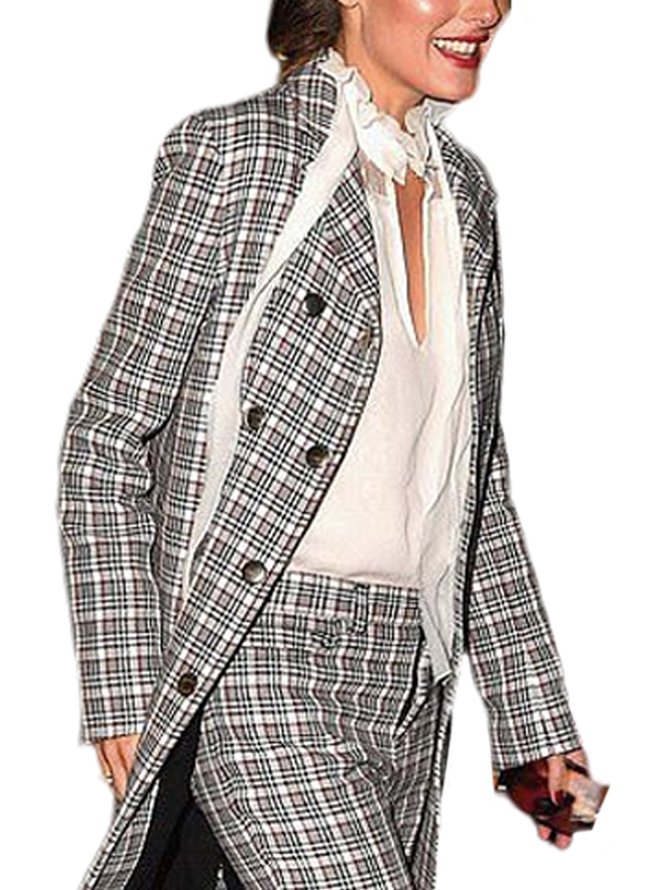 Urban Long Sleeve Plaid Lapel Collar Regular Fit Overcoat