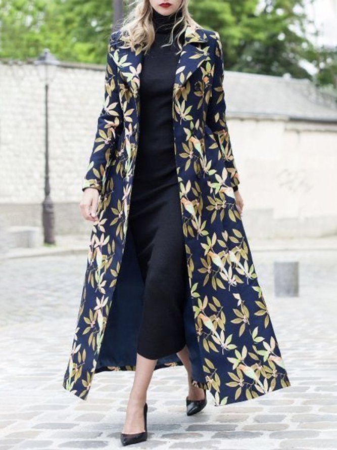 Regular Fit Urban Floral Long Sleeve Overcoat