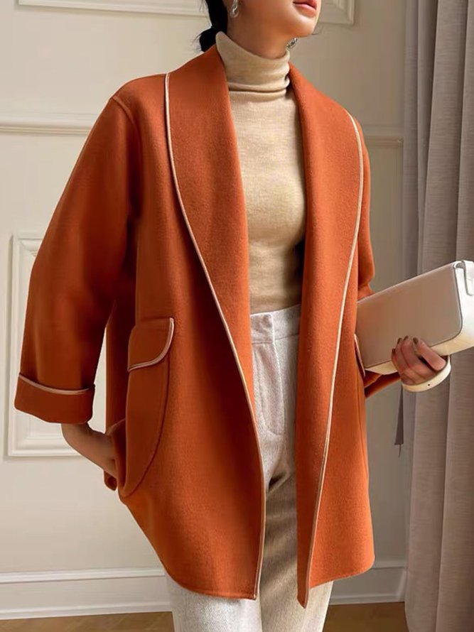 Elegant  Plain Shawl Collar Pockets Overcoat