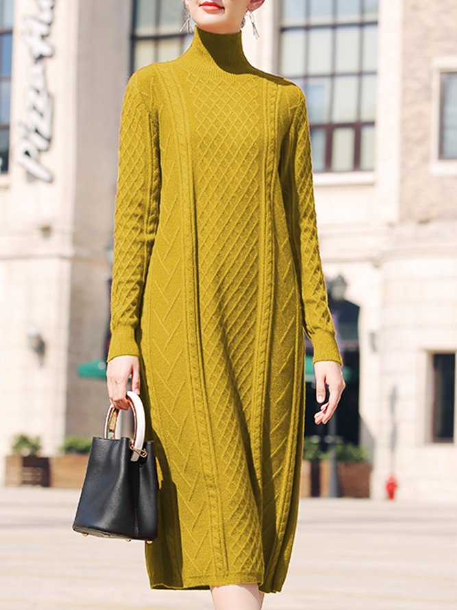 Plain Loose Elegant Turtleneck Sweater Dress