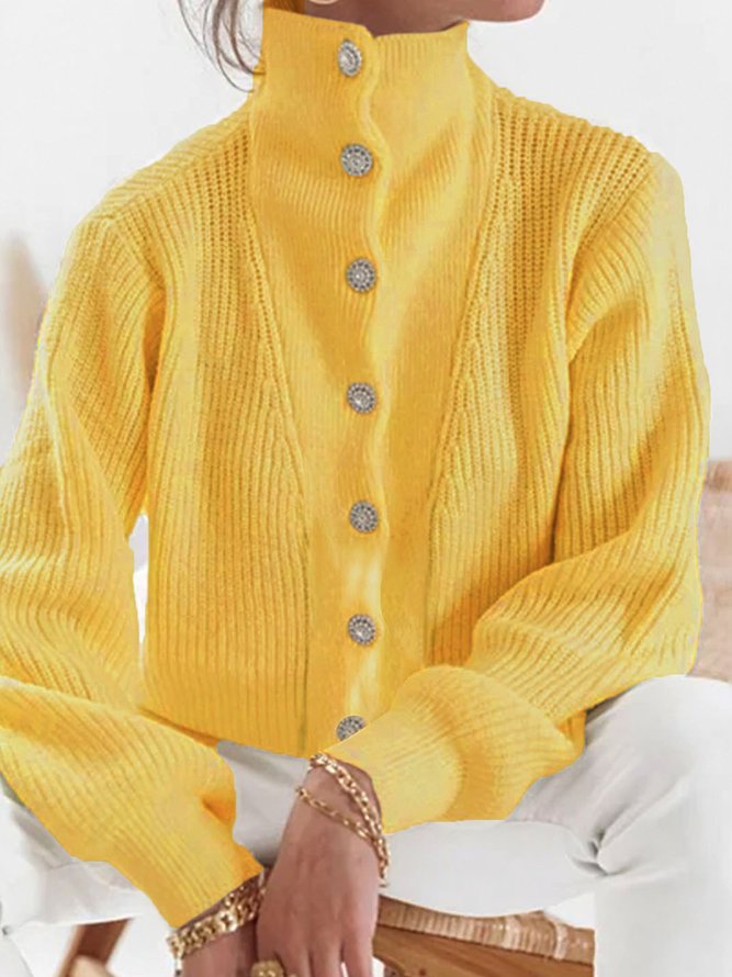 Daily Plain Regular Fit Stand Collar Sweater Coat