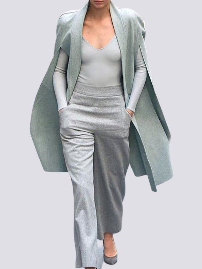 Daily Solid Simple Collarless Long Overcoat