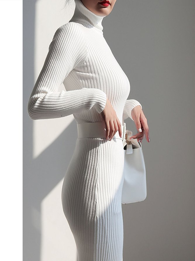 Elegant Turtleneck Plain Simple  Sweater Dress (no belt)