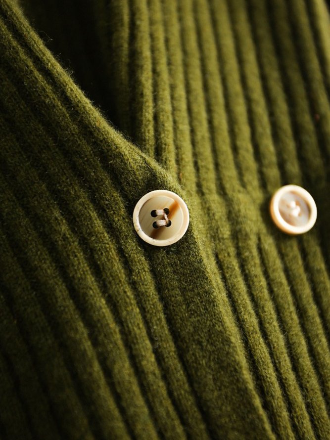 Turtleneck Plain Regular Fit Buttoned Sweater