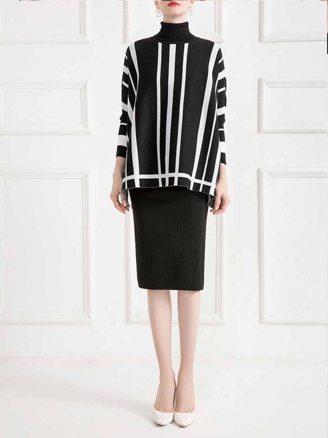 Long sleeve Striped Elegant Turtleneck Sweater