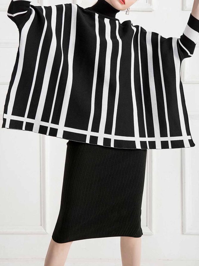 Long sleeve Striped Elegant Turtleneck Sweater