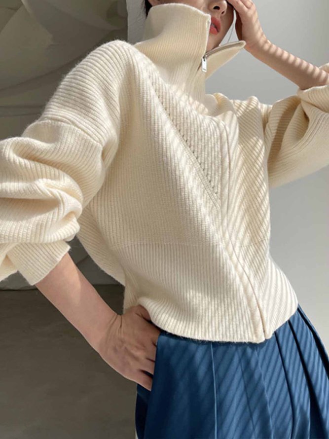 Turtleneck Long sleeve Plain Simple Loose Sweater Coat