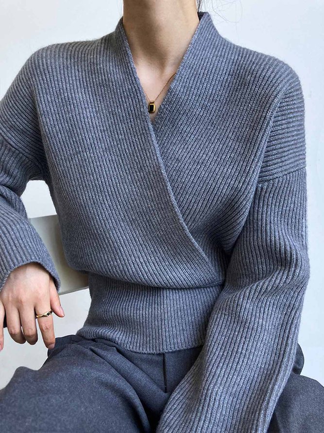 Cross Neck Long sleeve Regular Fit Simple  Sweater