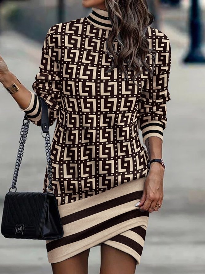 Urban Long Sleeve Geometric Regular Fit Mini Dress