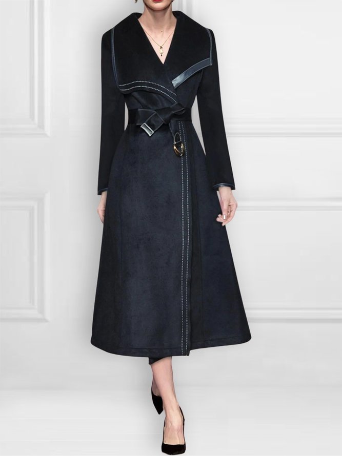 Elegant Long Sleeve Plain Shawl Collar Regular Fit Overcoat