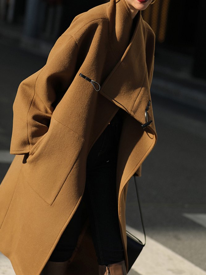 Urban Simple Stand Collar Plain Long Sleeve Overcoat