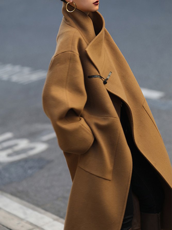 Urban Simple Stand Collar Plain Long Sleeve Overcoat
