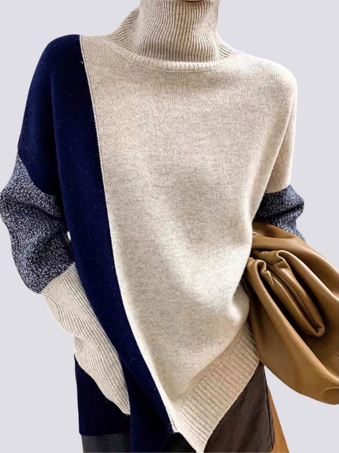 Turtleneck  Loose Urban Color Block Sweater
