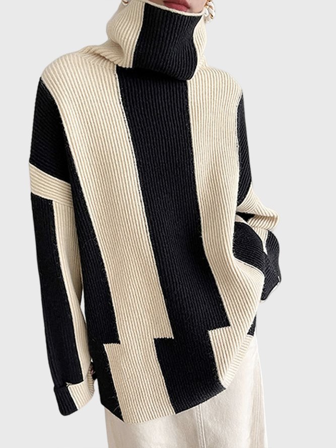Striped Daily Long sleeve Simple Turtleneck Sweater