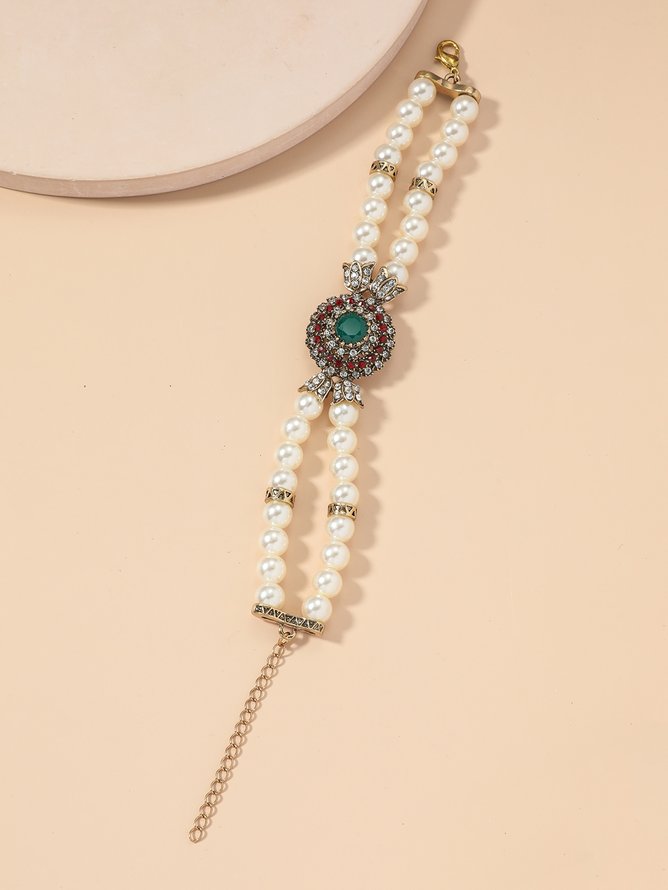 Vintage Pearl Beaded Diamond Geometric Pattern Multilayer Bracelet Ethnic Jewelry