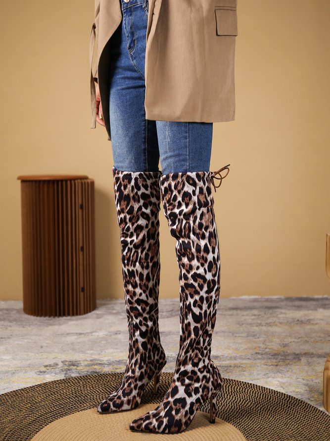 Leopard Tiger Print Black Solid Over Knee Stiletto Boots