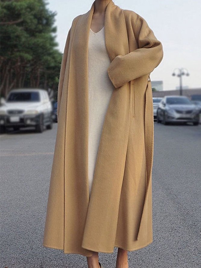 Daily Long sleeve Loose Shawl Collar Simple Overcoat