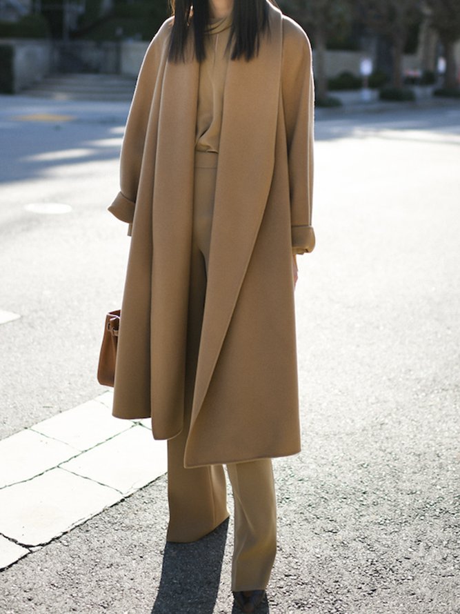 Loose Urban Plain Long Sleeve Overcoat