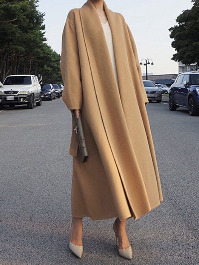 Daily Long sleeve Loose Shawl Collar Simple Overcoat