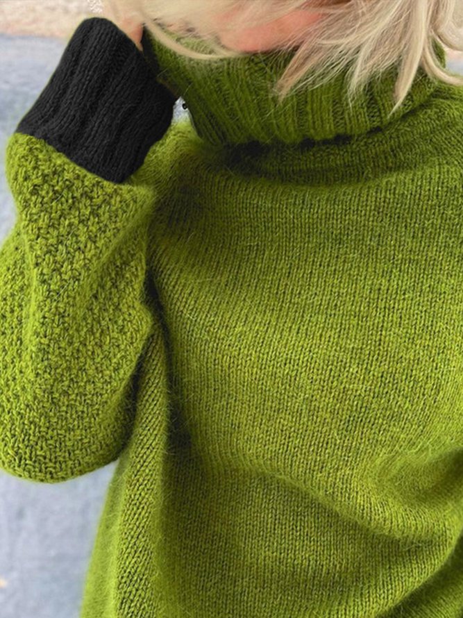Loose  Simple Plain Turtleneck Sweater