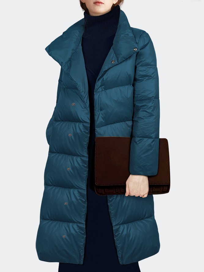 Loose Plain  Simple Stand Collar Urban Fleece Coat