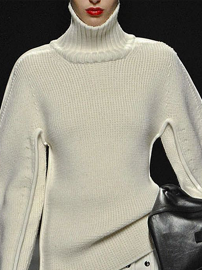 Plain Wool/Knitting Elegant Turtleneck Sweater