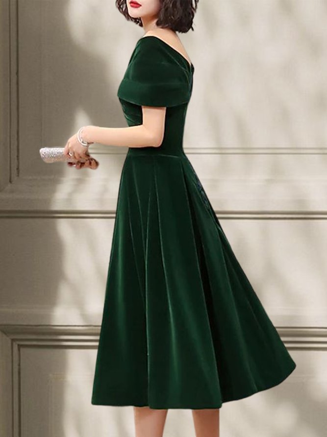 Velvet V Neck Elegant Tight Short sleeve Party Dress