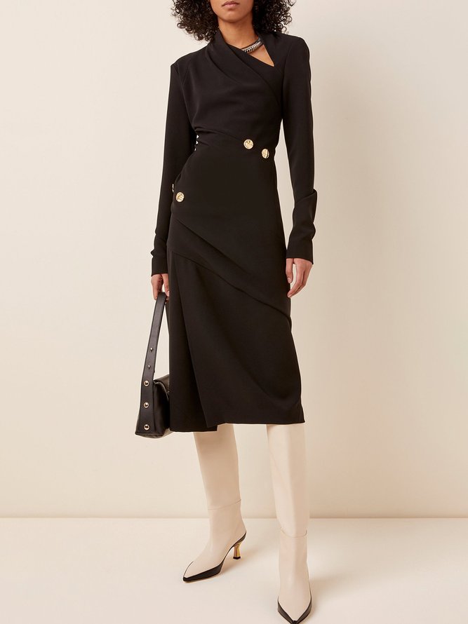 Elegant Plain Regular Fit Long sleeve Midi Dress