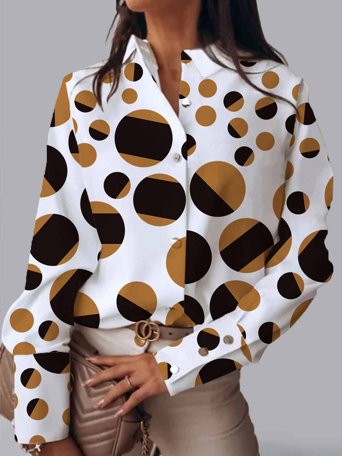 Polka Dots Shirt Collar Regular Fit Urban Blouse