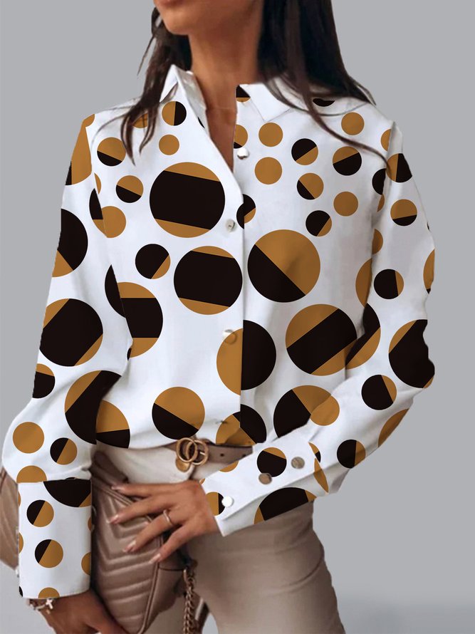 Polka Dots Shirt Collar Regular Fit Urban Blouse