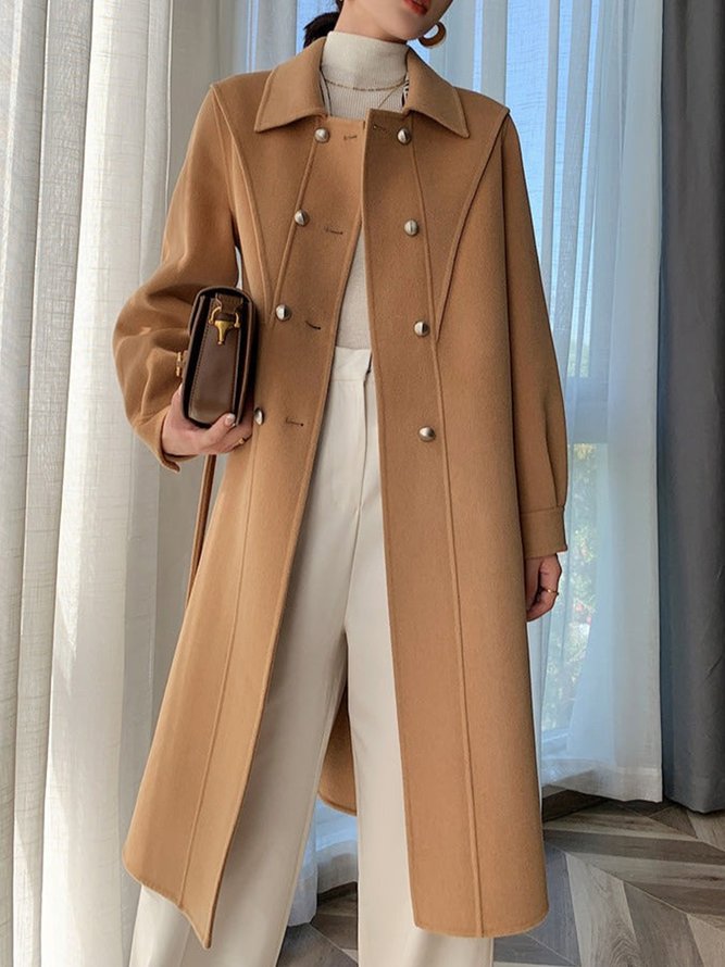 Plain Elegant Shawl Collar Mid-long Overcoat