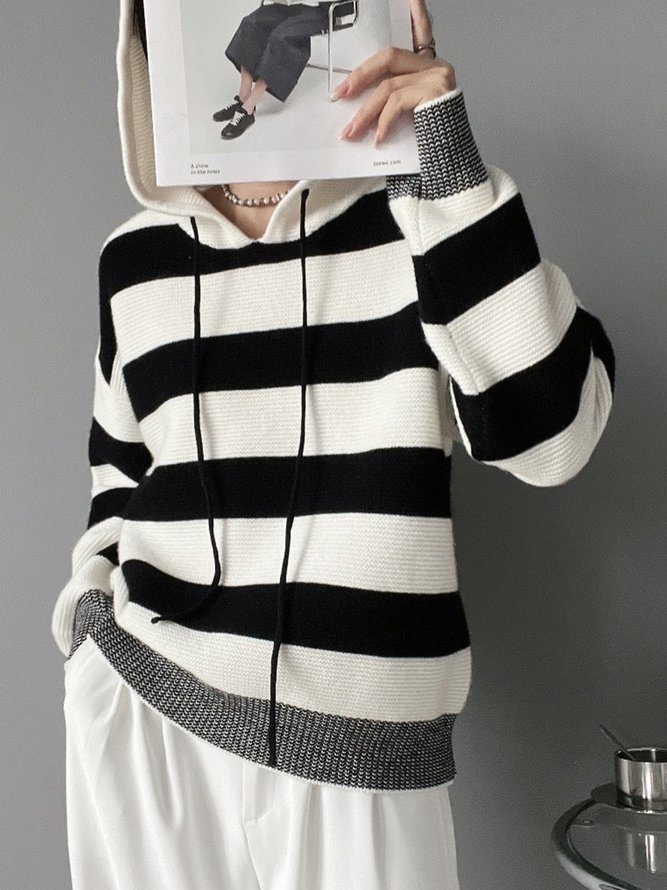 Long sleeve Hoodie Striped Daily Simple Sweater