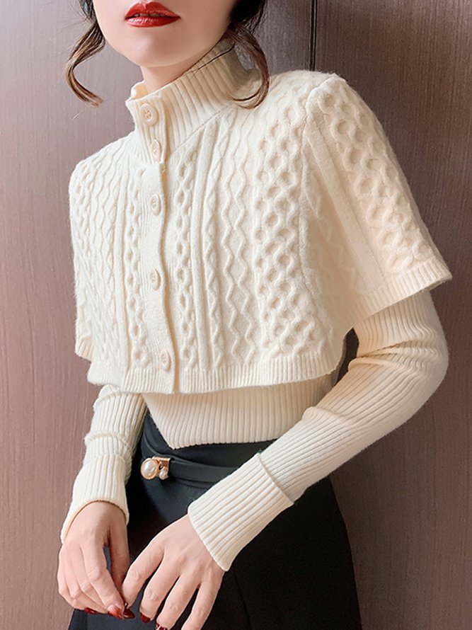 Daily Long sleeve Elegant Stand Collar Plain Sweater