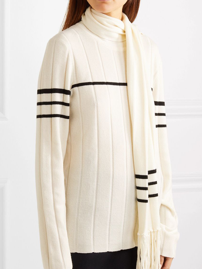 Elegant Striped Regular Fit Wool/Knitting Sweater