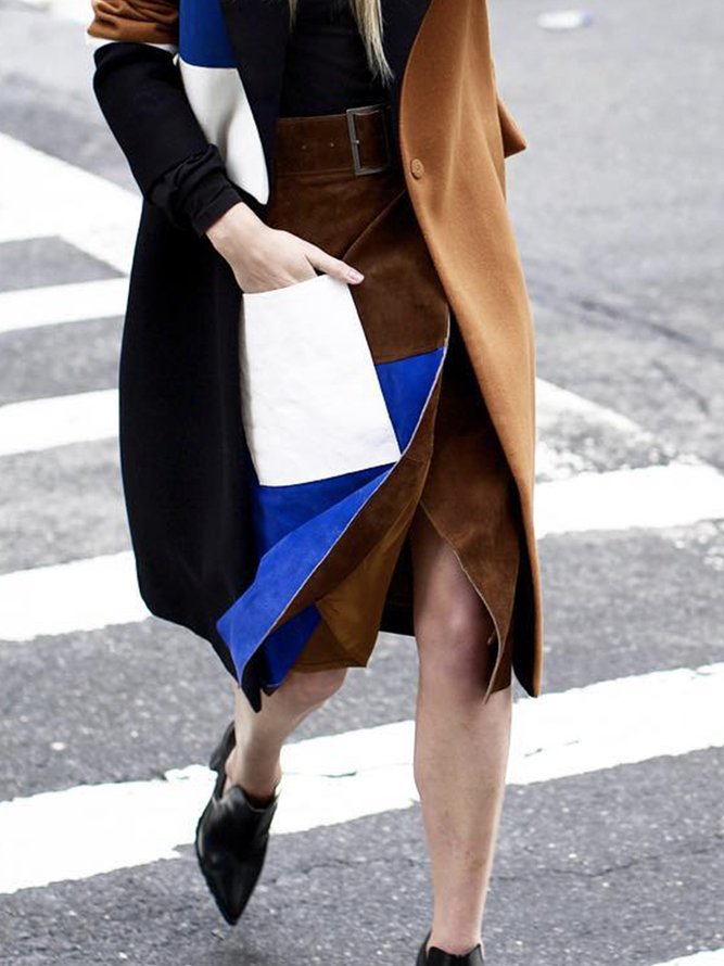 Urban Color Block Regular Fit Midi Skirt