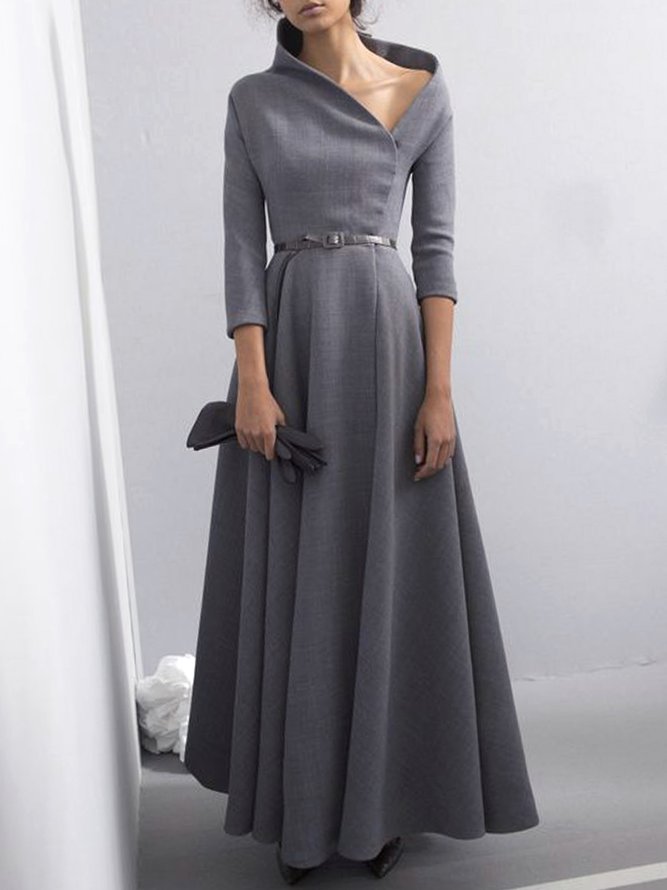 Regular Fit Plain Asymmetrical Elegant Long Party Dress