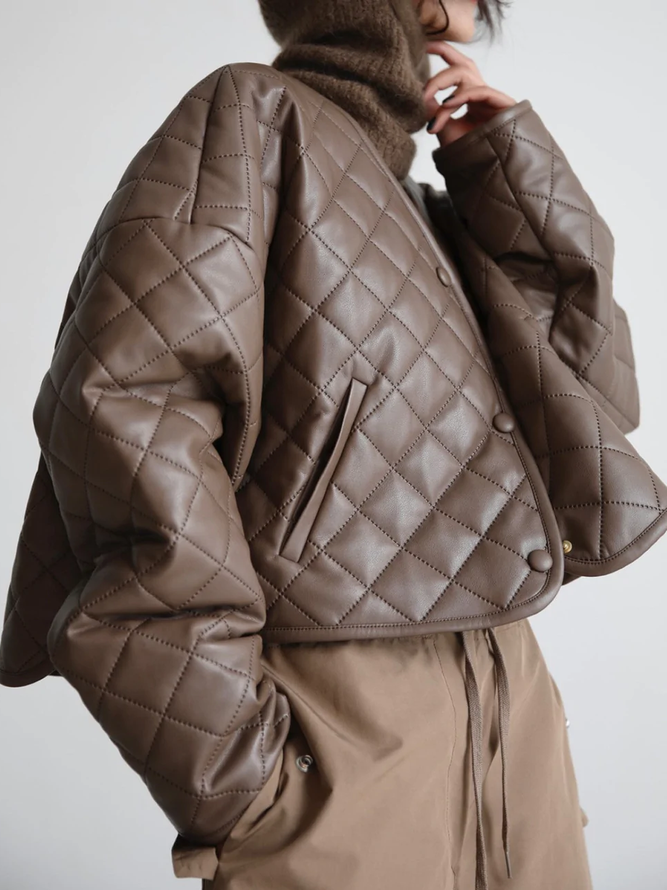 Urban Plain V Neck Long sleeve Loose Fleece Coat