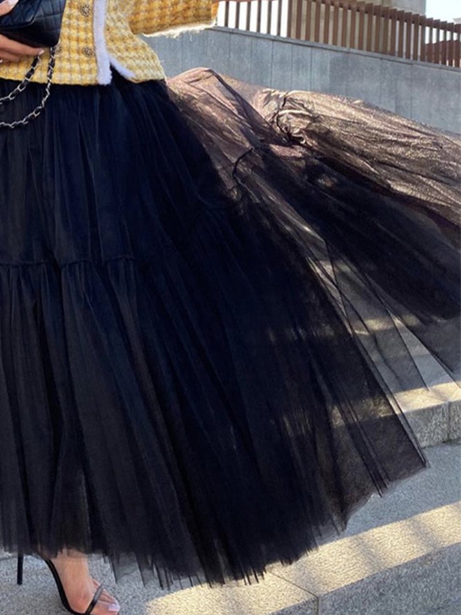 Elegant Loose Plain Midi Skirt