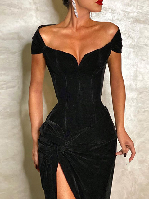 Elegant Velvet Plain Dress & Party Dress