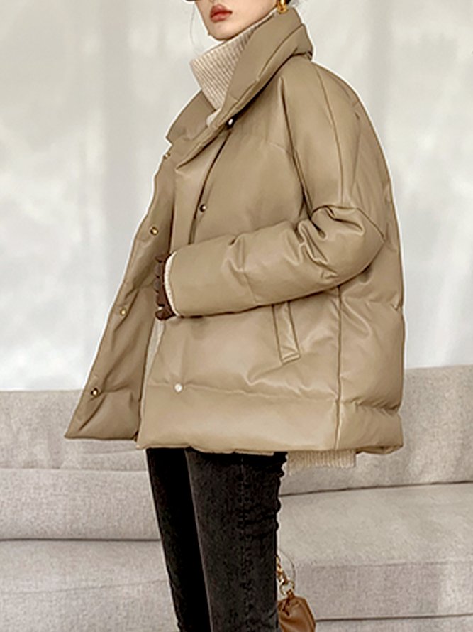 Plain Simple Stand Collar Fleece Coat