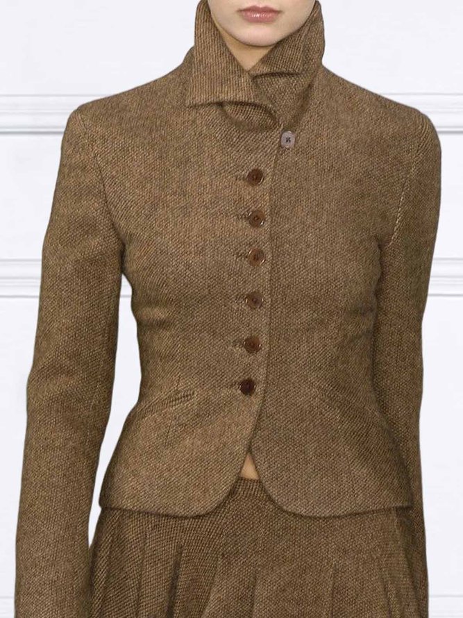 Regular Fit Buttoned Elegant Plain Long Sleeve Jacket