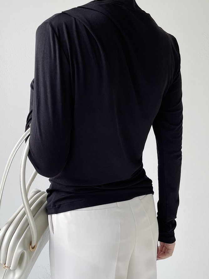 Long sleeve Plain Regular Fit Half Turtleneck Elegant Top